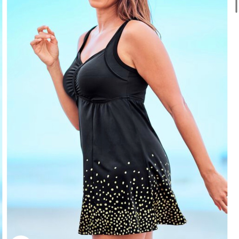 NWT Swimsuits For All Retro Swim Dress Gold Foil Sz 24 Timmy Control Swimdress
